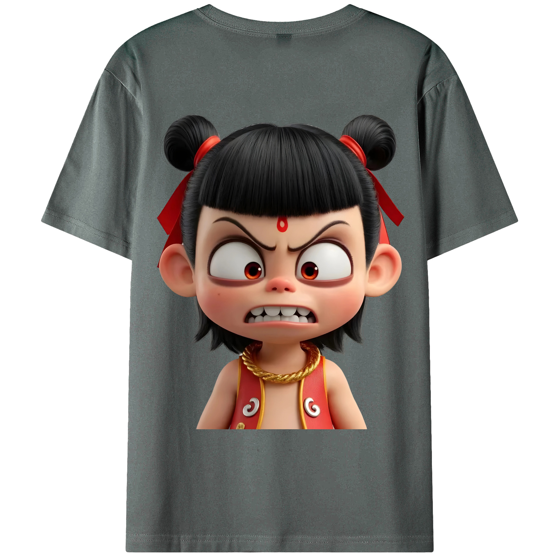 （画像用） Ne Zha 2 ナタ 魔童の大暴れ 綿100％ メンズ半袖Tシャツ（バックプリント） 通気性